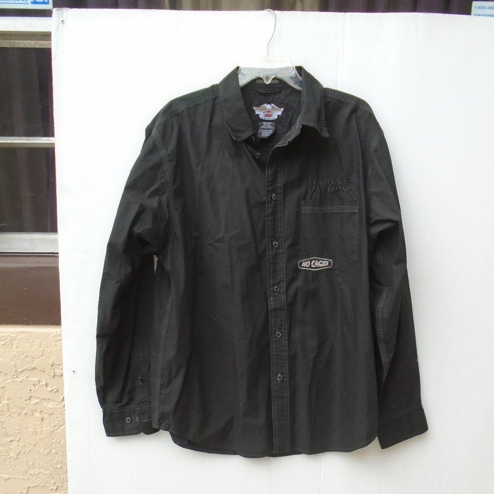Harley Davidson Men's Denim Jeans Shirt Jacket Size L Black